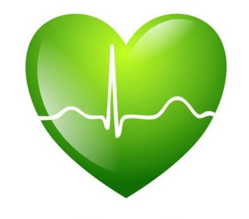 Green heart with ECG line logo